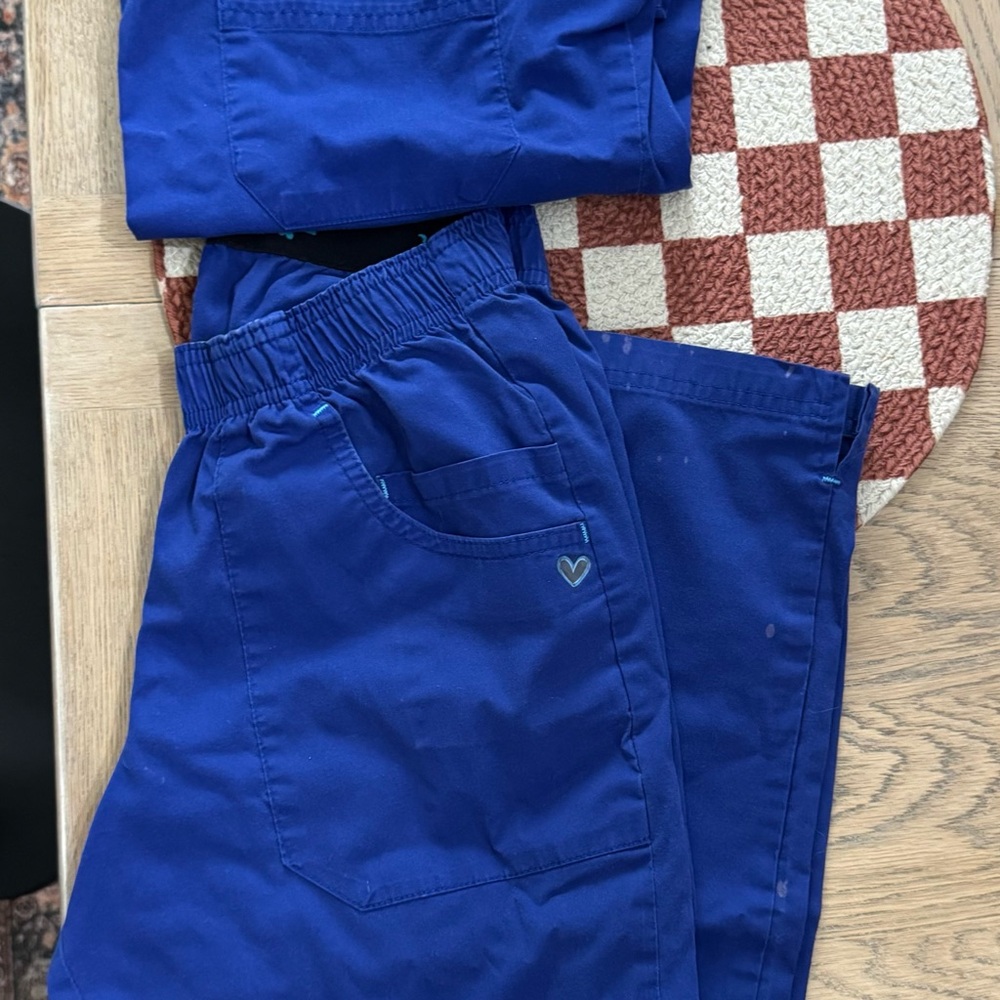 Blue Scrub Pants/Top with Heart Detail
